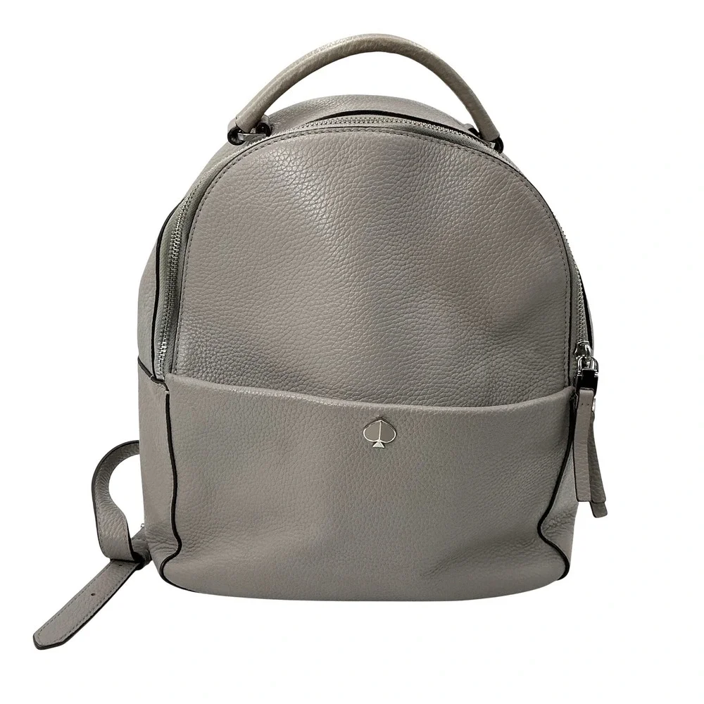 Kate Spade New York Pebbled Leather Dome‎ Backpack Taupe Grey Silver Hardware